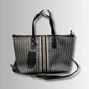 Tory Burch Gemini Link Canvas Shoulder Tote Small Black